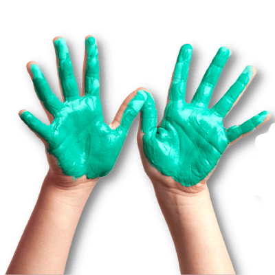 Hands covered with green paint