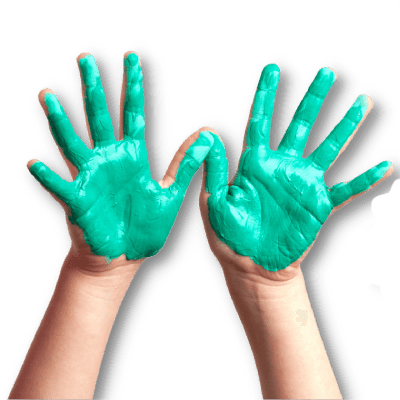 Hands covered with green paint