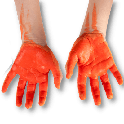 Hands covered with red paint