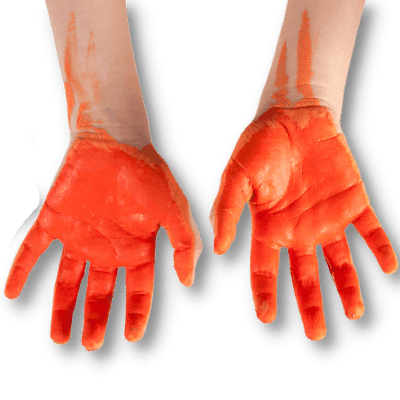 Hands covered with red paint