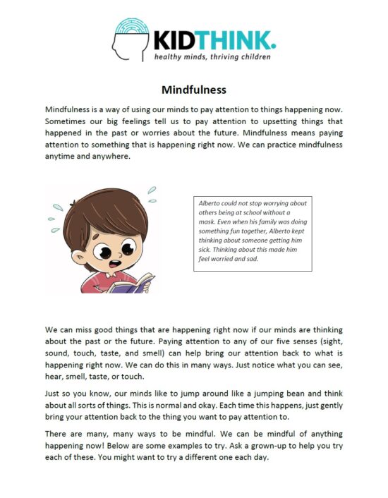 preview of the KidThink mindfulness worksheet
