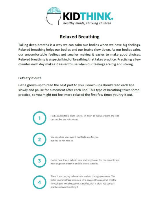 preview of the KidThink relaxed breathing worksheet